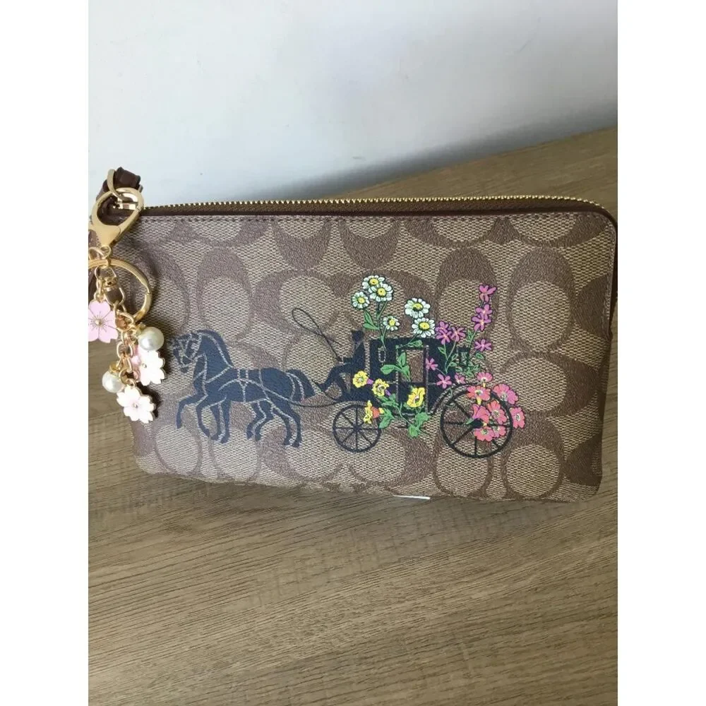 Coach Horse and Carriage Floral Print Signature Canvas Zip Wristlet & Bag Charm